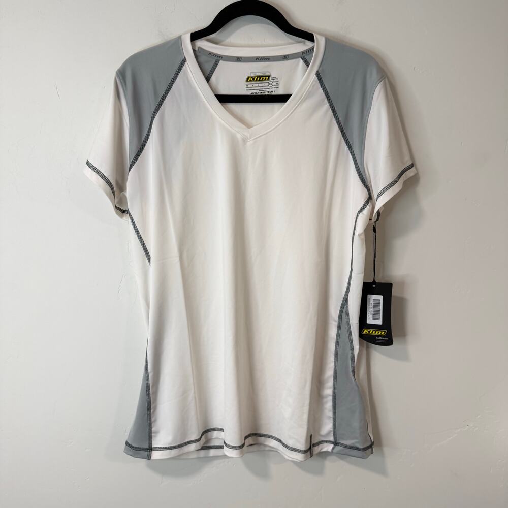 Klim Women's Advantage Tech Tee Shirt White Gray XLarge NEW V Neck